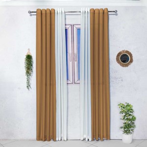 پرده آماده - حریر بافت دار کد 129 رنگ قهوه ای