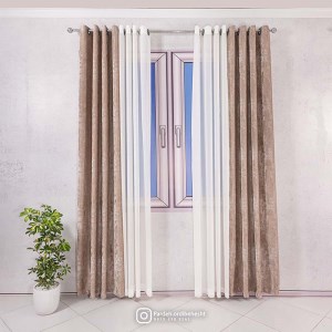 پرده آماده - مخمل طلاکوب رنگ بژ