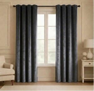 پرده آماده - مخمل وارداتی کد 32 رنگ طوسی پر رنگ