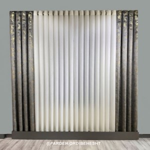 پرده آماده - دکور مخمل طلاکوب برجسته طوسی